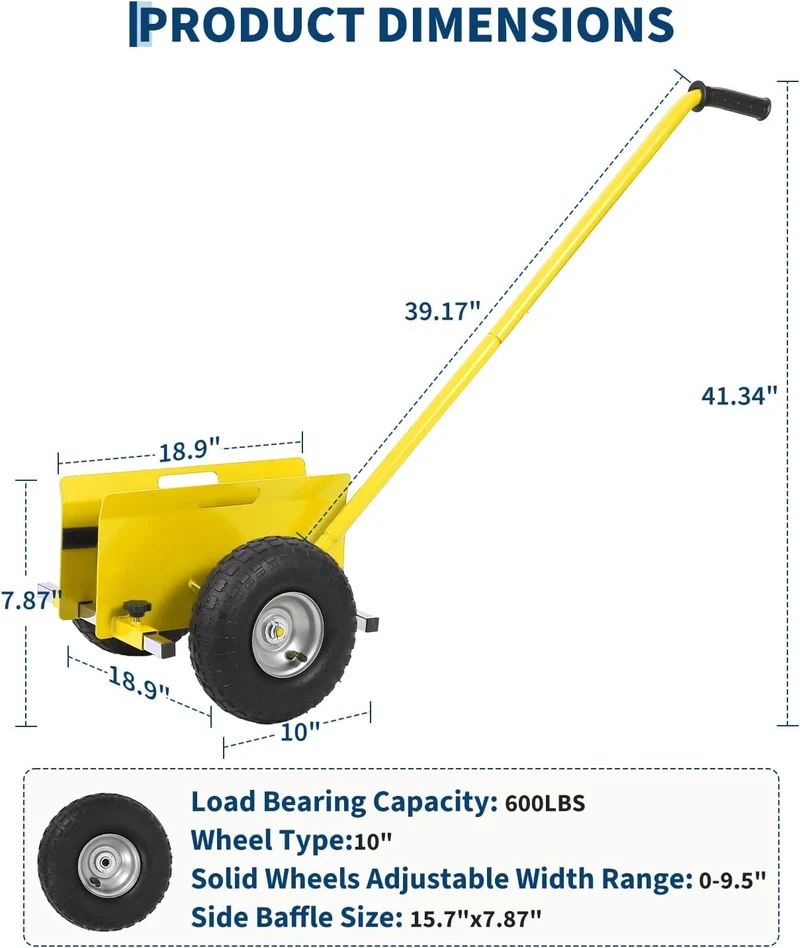 Schwerlast-Plattenroller (Panel Dolly) 300 kg – Trockenbauwagen mit verlängertem Griff, verstellbare