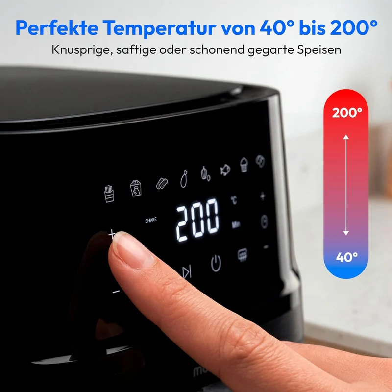 MEDION P15 XL M Airfryer Heissluftfritteuse XXL 7,2 Liter - PFAS-frei Schwarz, Schwarz