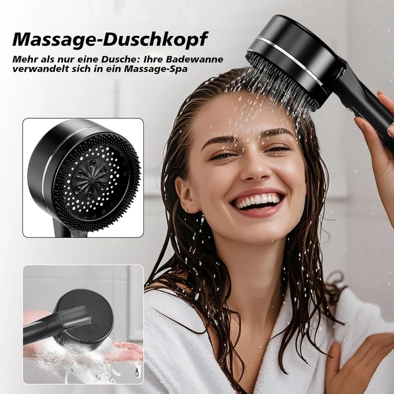 Duschkopf mit Filter, Hochdruck Handbrause mit Filtration in 8 Schichten Grau 1.5M, Grau 1.5M