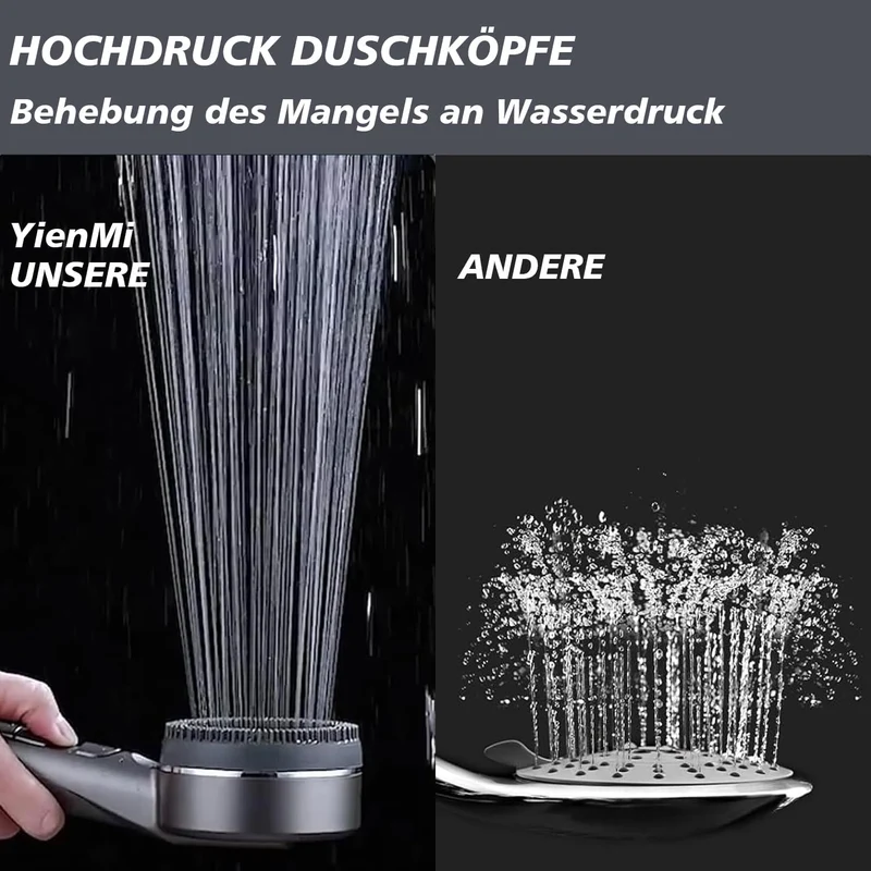 Duschkopf mit Filter, Hochdruck Handbrause mit Filtration in 8 Schichten Grau 1.5M, Grau 1.5M