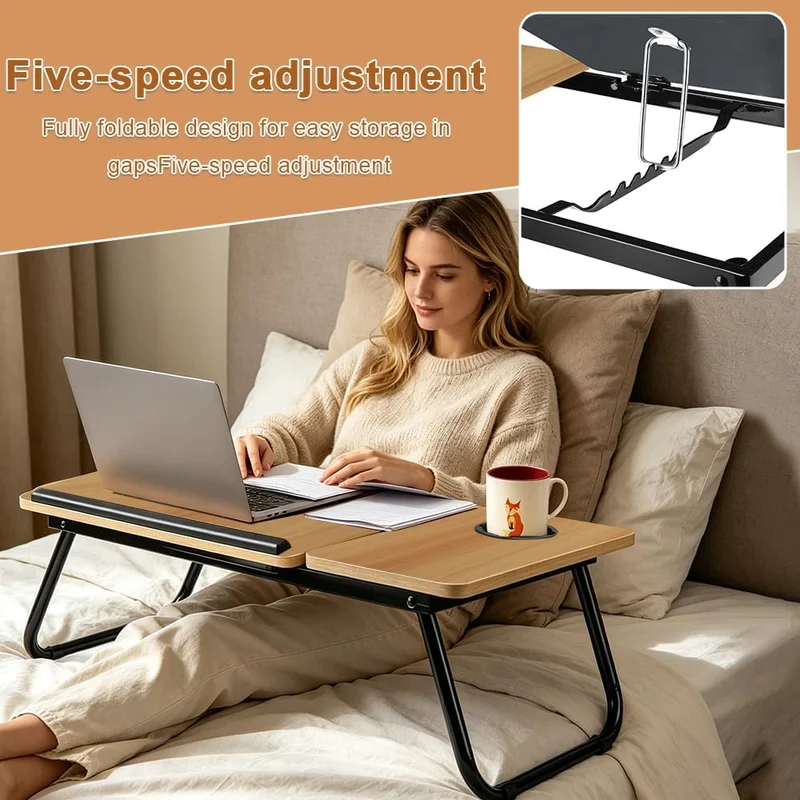 Laptoptisch für Bett, höhenverstellbarer Betttisch für Sofa 56x33x25cm Nussbaum, Nussbaum