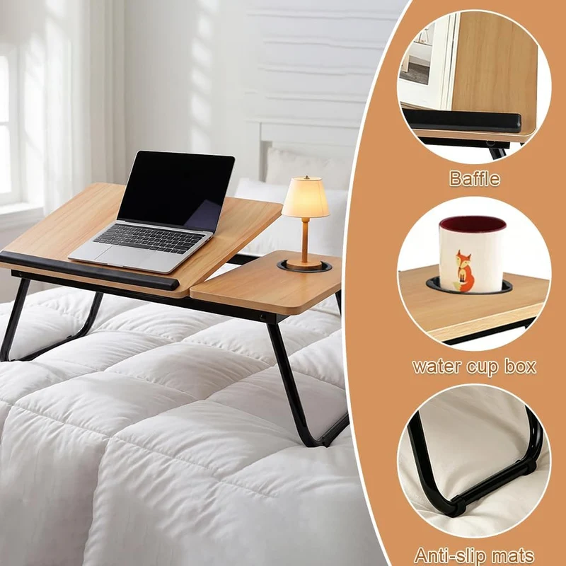 Laptoptisch für Bett, höhenverstellbarer Betttisch für Sofa 56x33x25cm Nussbaum, Nussbaum