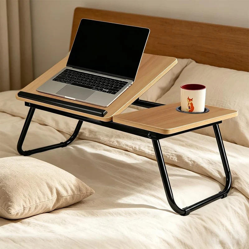 Laptoptisch für Bett, höhenverstellbarer Betttisch für Sofa 56x33x25cm Nussbaum, Nussbaum