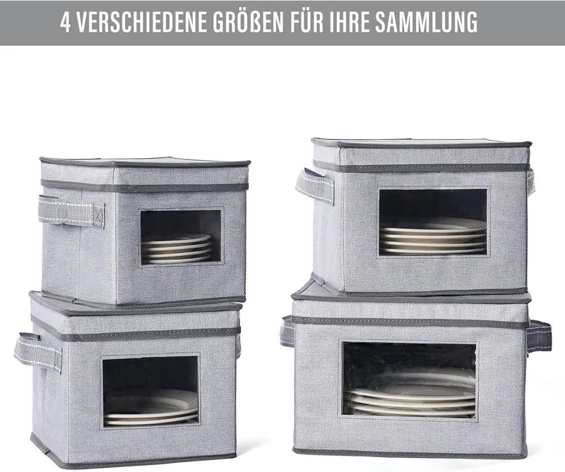 VENO 4 Grössen Geschirr-Aufbewahrungsbox mit Deckel und Griffen, Verpackungsmaterial für Teller, Umz