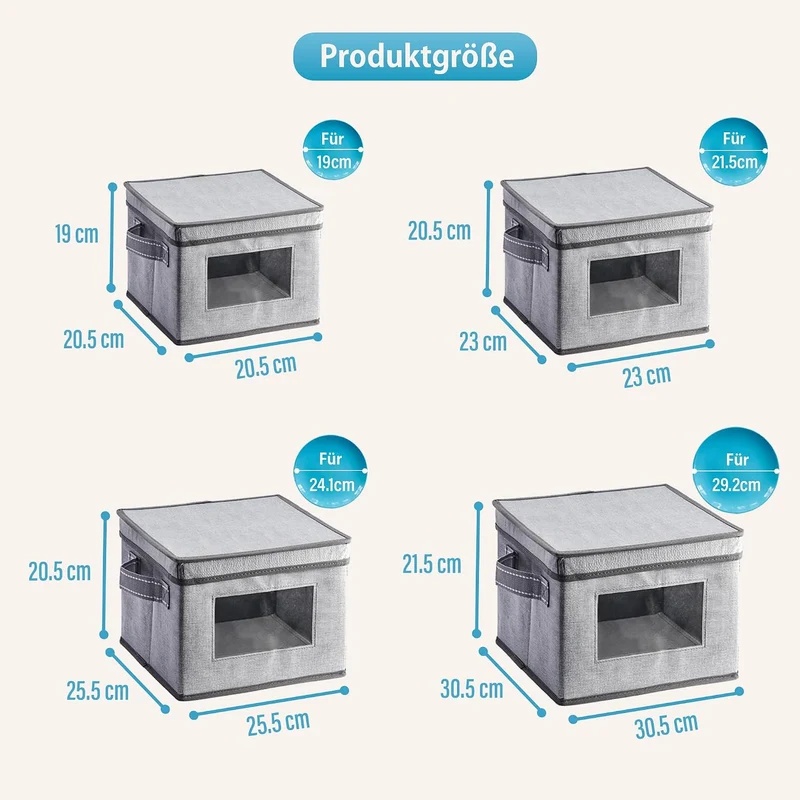 VENO 4 Grössen Geschirr-Aufbewahrungsbox mit Deckel und Griffen, Verpackungsmaterial für Teller, Umz