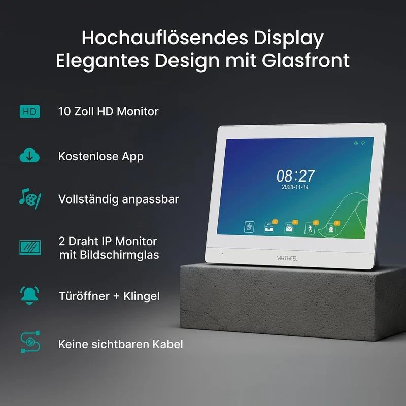 Mathfel 2-Draht Video Türsprechanlage mit RFID – WLAN Monitor, 2MP HD Kamera, 170° Weitwinkel, Türkl
