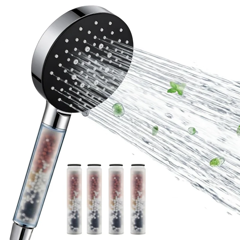 Auralum Duschbrause mit Filter für Hartes Wasser – Hochdruck-Handbrause mit 6 Strahlarten, Wasserspa