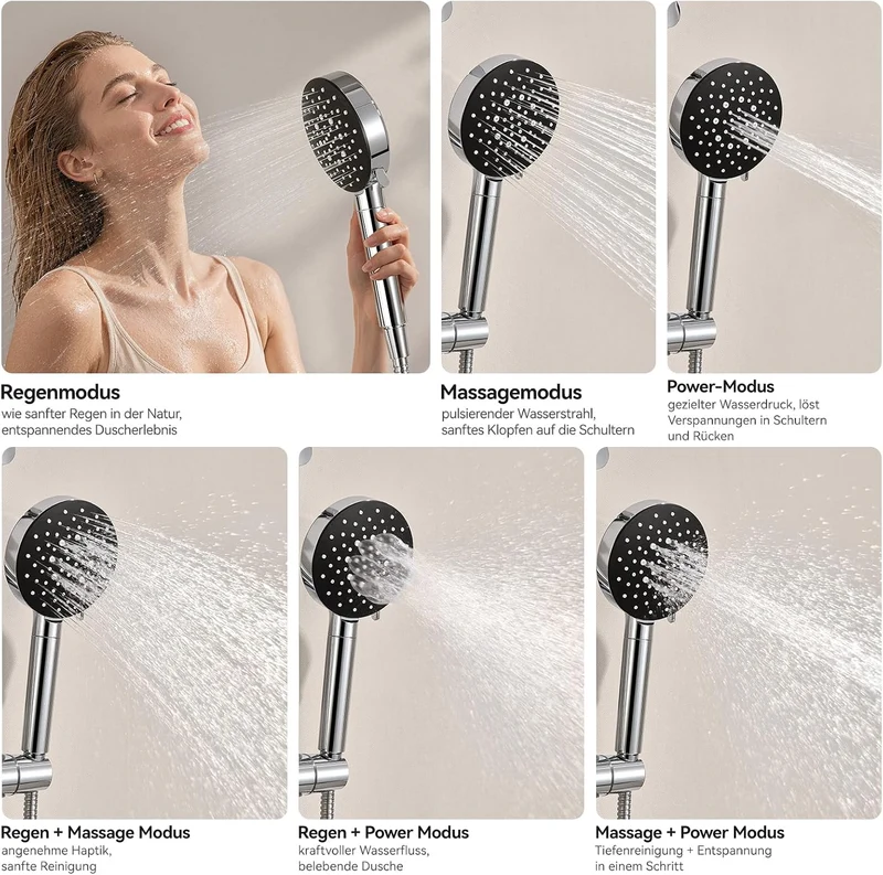 Auralum Duschbrause mit Filter für Hartes Wasser – Hochdruck-Handbrause mit 6 Strahlarten, Wasserspa