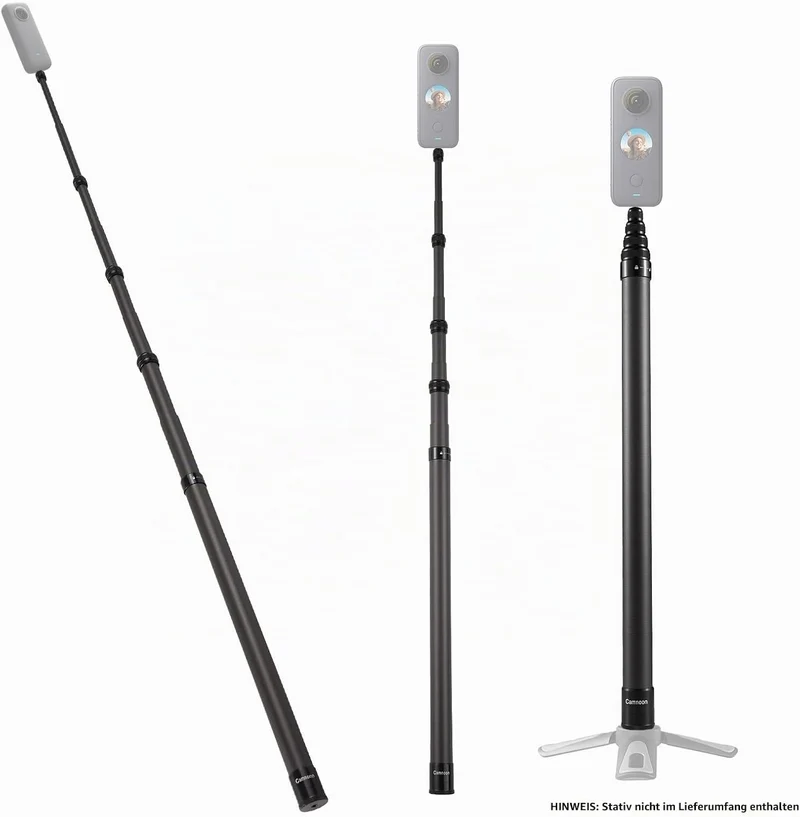 3 Meter Selfie Stick Invisible für Actionkamera, Camnoon Kohlefaser Verstellbare Verlängerung 262G m
