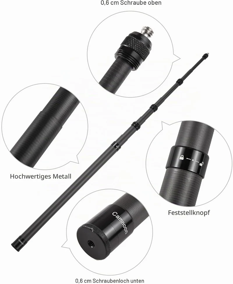3 Meter Selfie Stick Invisible für Actionkamera, Camnoon Kohlefaser Verstellbare Verlängerung 262G m