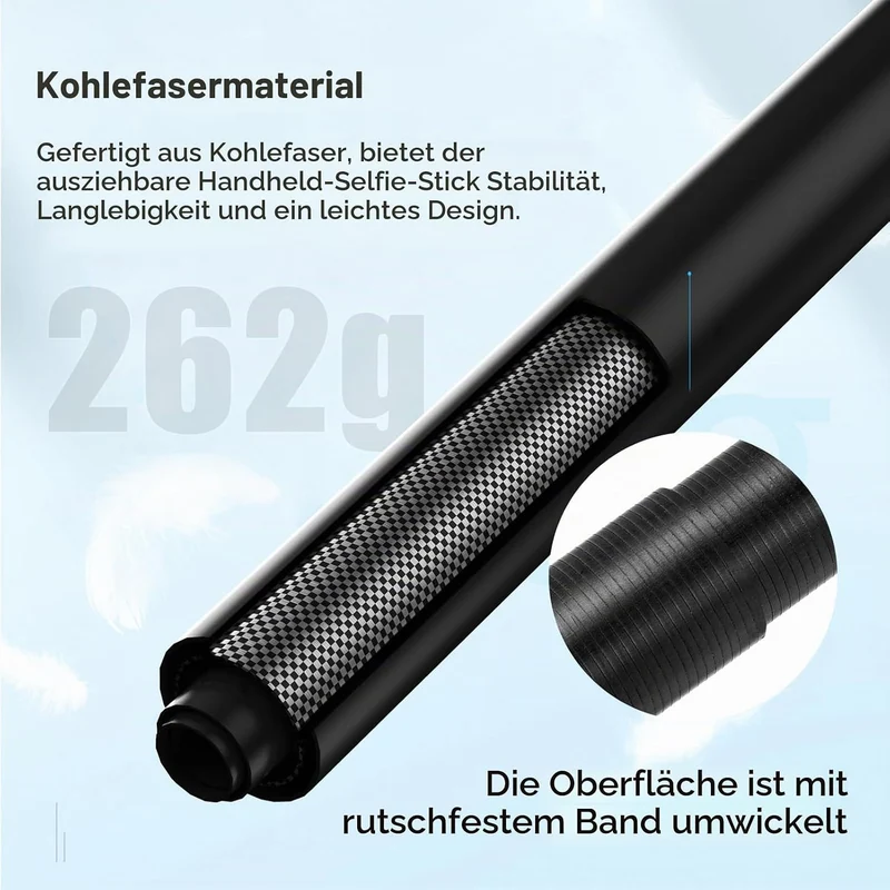 3 Meter Selfie Stick Invisible für Actionkamera, Camnoon Kohlefaser Verstellbare Verlängerung 262G m
