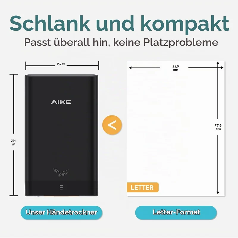 AIKE AK2822 ABS Händetrockner, Energiesparender elektrischer Hochgeschwindigkeits-Händetrockner, Aut