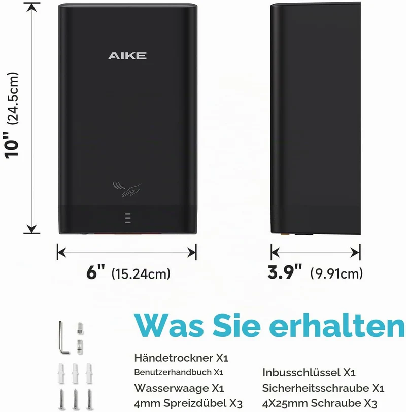 AIKE AK2822 ABS Händetrockner, Energiesparender elektrischer Hochgeschwindigkeits-Händetrockner, Aut
