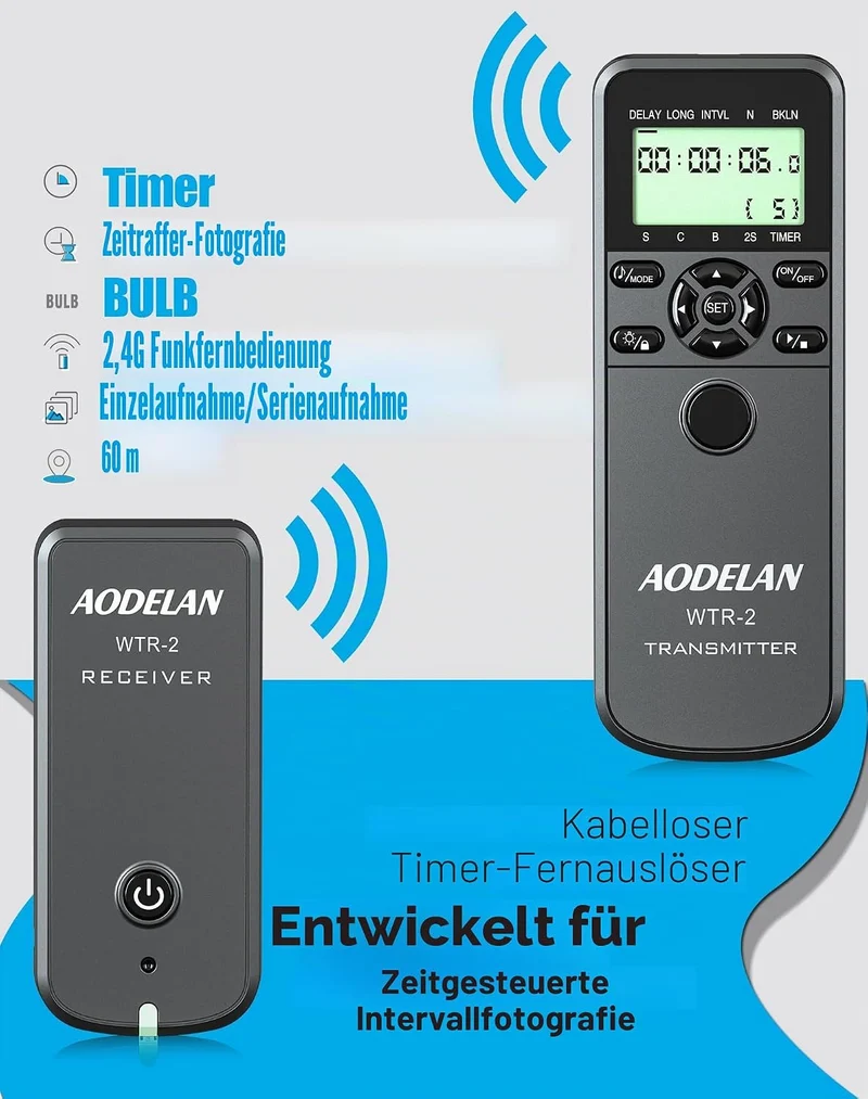 AODELAN Kompatibel für Nikon Kabellose Timer-Fernbedienung, Intervalometer-Fernauslöser für Nikon Z9