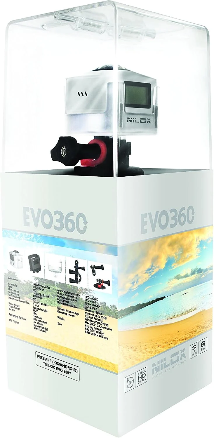 Nilox Action-Kamera Evo 360 Videokamera Full-HD, 1.920 x 1.440 P, 30 fps, 8 MP, Silber