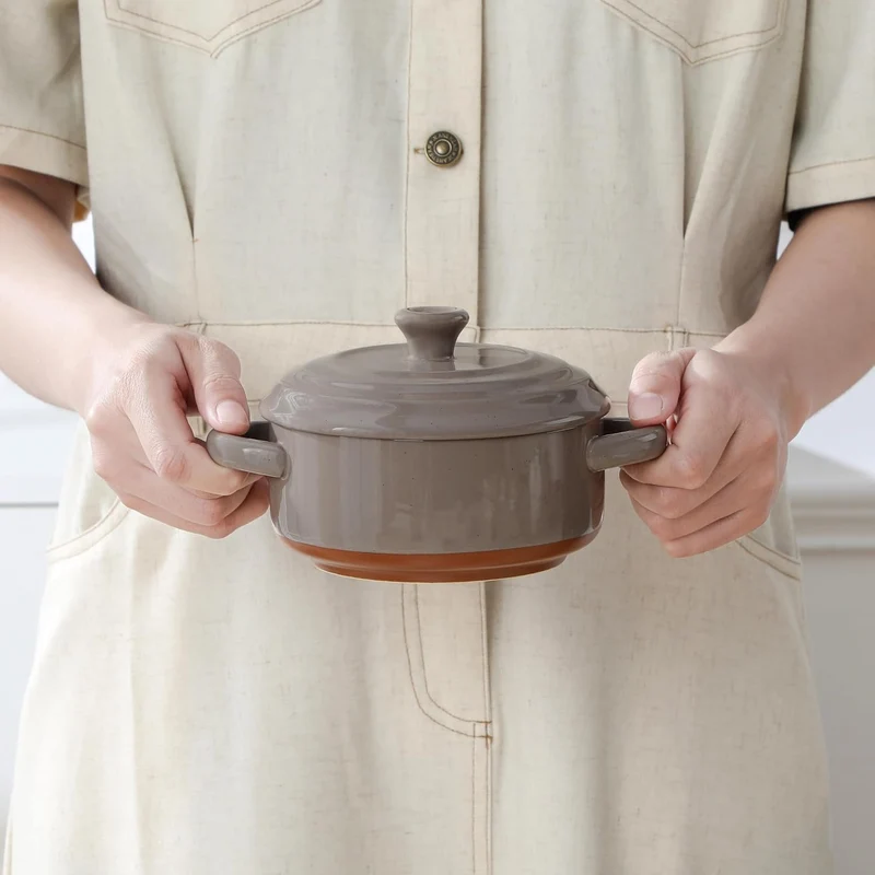 MALACASA Mini Cocotte Set 440 ml, 4 Stück Auflaufform Klein aus Steingut mit Deckel und Griffen, für