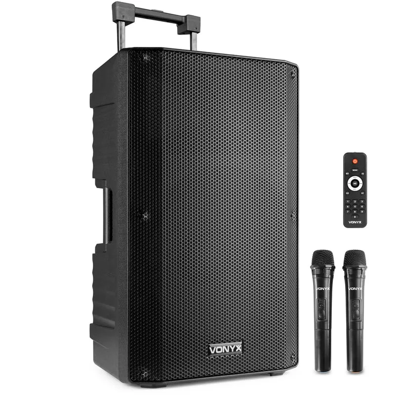 Vonyx VSA700 Partybox 1000W, Mobile PA Anlage Komplettset, Bluetooth Lautsprecher gross mit Akku, 2