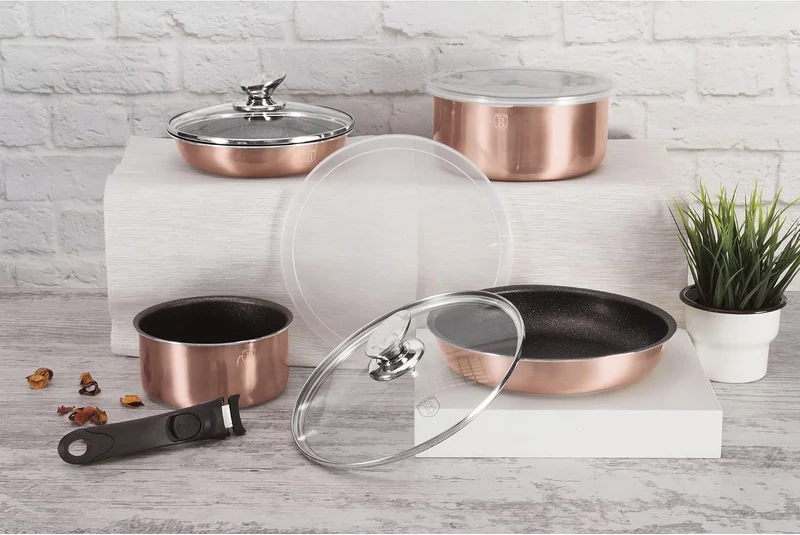 Berlinger Haus Rose Gold Kochtopf Set Induktion, 9-Teilig, Abnehmbarer Griff Austauschbar, Antihaftb