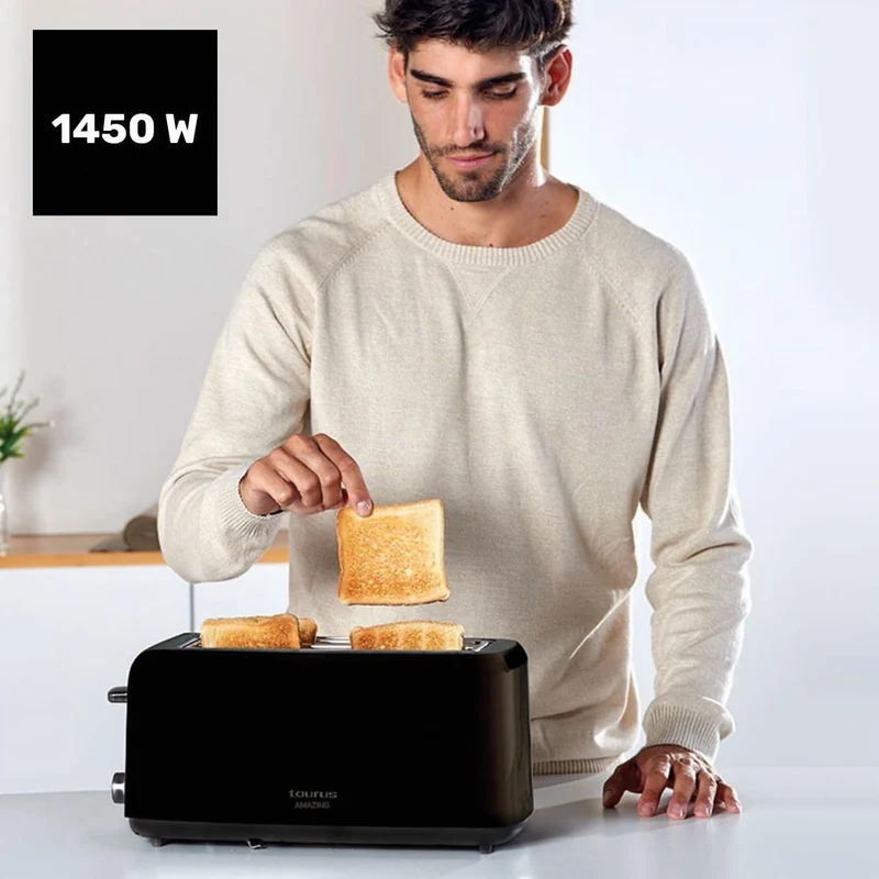 Taurus Amazing TO3000 - Brotröster 1450W, 2 extra lange und extra breite Schlitze, 6 Toaststufen, 3