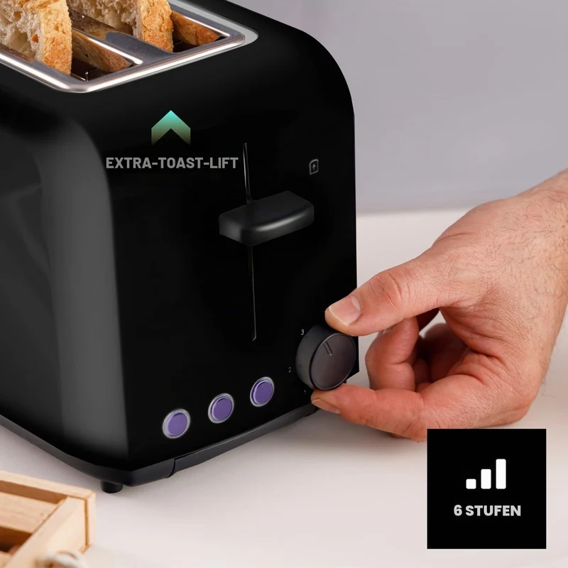 Taurus Amazing TO3000 - Brotröster 1450W, 2 extra lange und extra breite Schlitze, 6 Toaststufen, 3