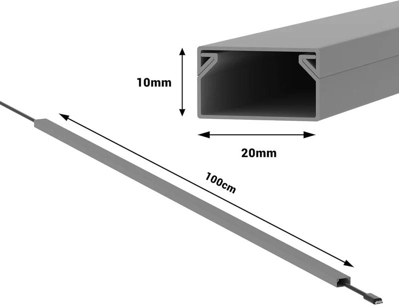 Kabelkanal Selbstklebend Pro mit Schaumklebeband, Kabelschacht 20m 20x10mm - 20x1m, Gray - Grau 20m