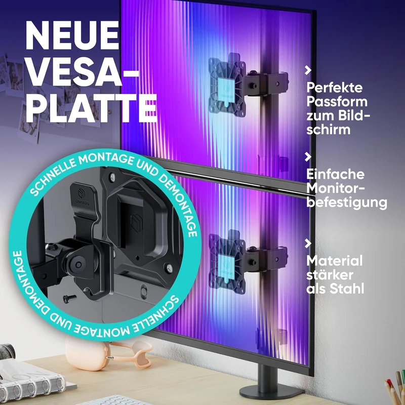 ONKRON Monitor Halterung 2 Monitore/Monitor Arm 2 Monitore 13-34 Zoll schwenkbar & neigbar 8kg (x2)