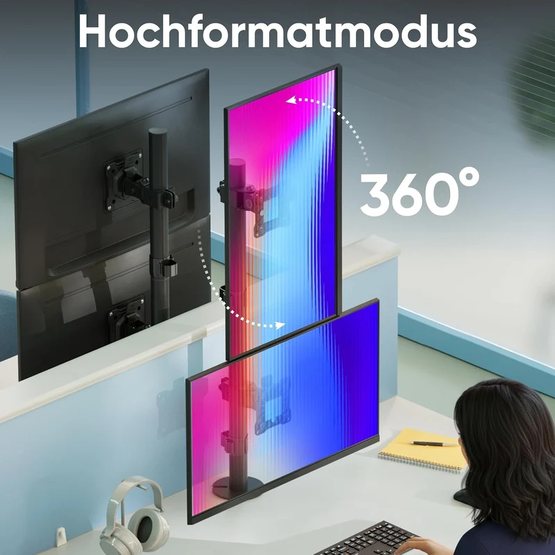 ONKRON Monitor Halterung 2 Monitore/Monitor Arm 2 Monitore 13-34 Zoll schwenkbar & neigbar 8kg (x2)