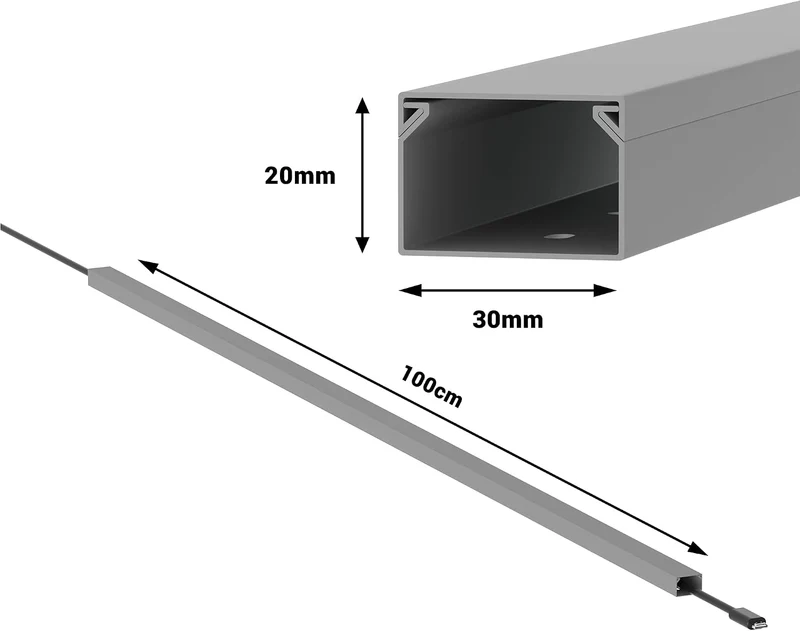 Kabelkanal Selbstklebend Pro mit Schaumklebeband, Kabelschacht 20m 30x20mm - 20x1m, Gray - Grau 20m