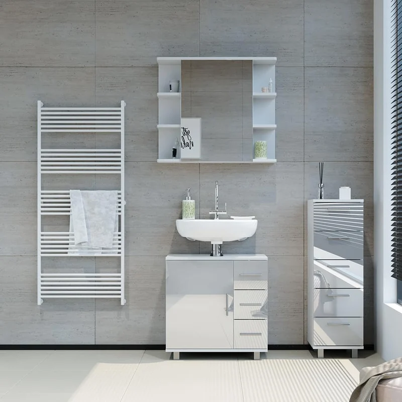 Vicco Badschrank Ilias, Weiss Hochglanz, 30 x 95 cm, Weiss Hochglanz