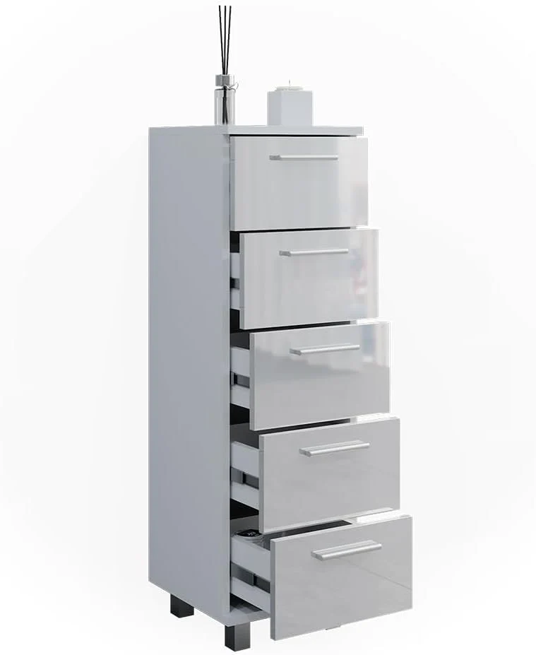 Vicco Badschrank Ilias, Weiss Hochglanz, 30 x 95 cm, Weiss Hochglanz