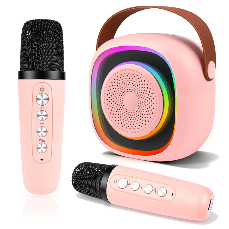 Karaoke Maschine Kinder mit 2 Karaoke Mikrofon Kinde Mini Tragbares Bluetooth Lautsprecher mit Stimm