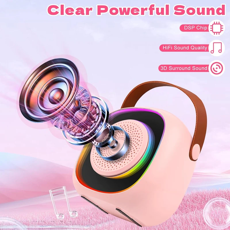 Karaoke Maschine Kinder mit 2 Karaoke Mikrofon Kinde Mini Tragbares Bluetooth Lautsprecher mit Stimm