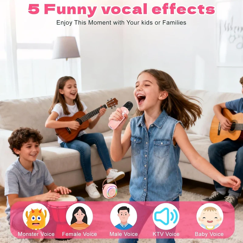 Karaoke Maschine Kinder mit 2 Karaoke Mikrofon Kinde Mini Tragbares Bluetooth Lautsprecher mit Stimm
