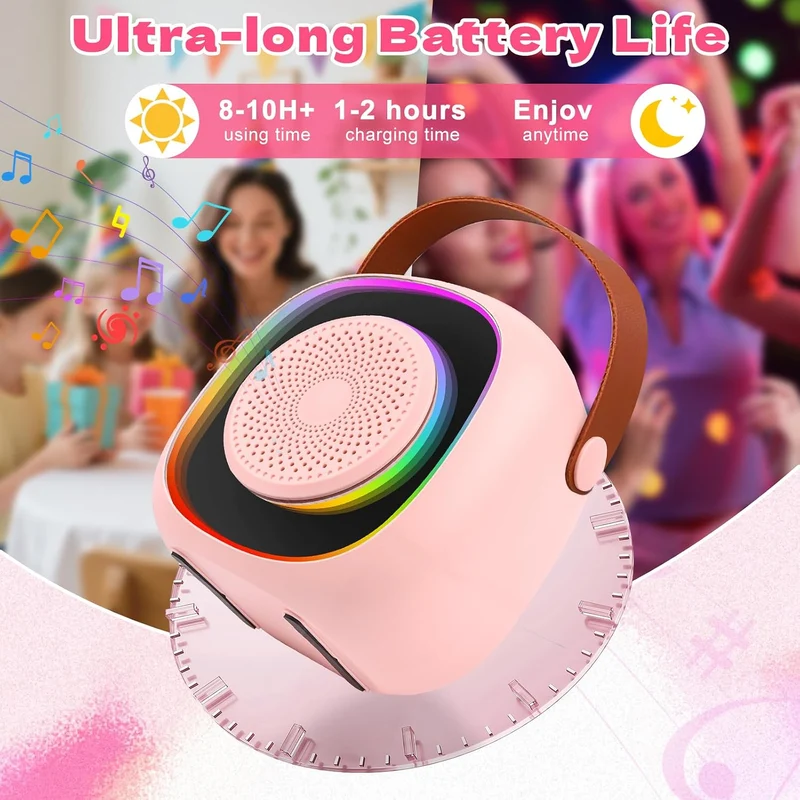 Karaoke Maschine Kinder mit 2 Karaoke Mikrofon Kinde Mini Tragbares Bluetooth Lautsprecher mit Stimm