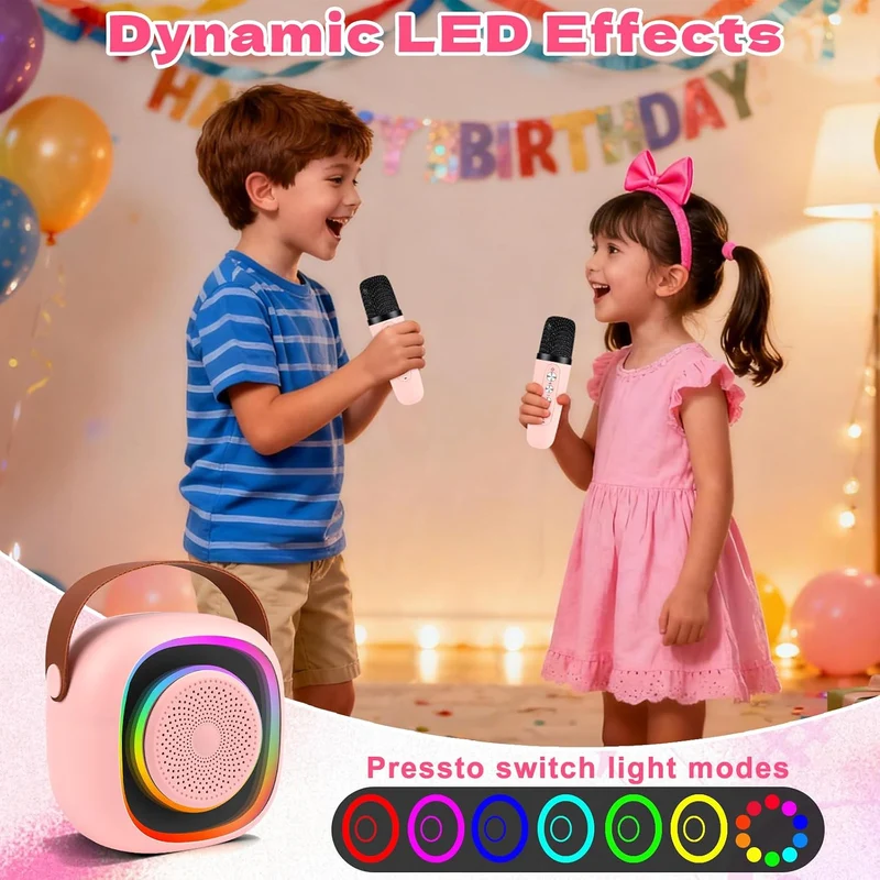 Karaoke Maschine Kinder mit 2 Karaoke Mikrofon Kinde Mini Tragbares Bluetooth Lautsprecher mit Stimm