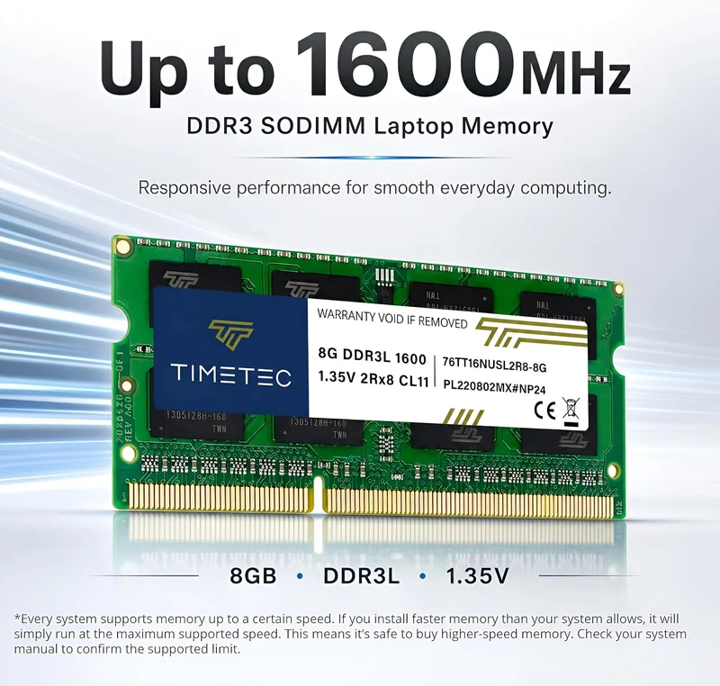Timetec 32GB KIT (4 x 8GB) DDR3L / DDR3 1600 MHz (DDR3L-1600) PC3L-12800 / PC3-12800 Non-ECC ungepuf