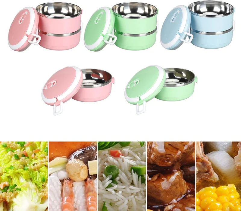 Bento Box aus Edelstahl 304. Stapelbare,Thermo Lunchbox, Isolierte Brotdose Kinder, Runde Lunchbehäl