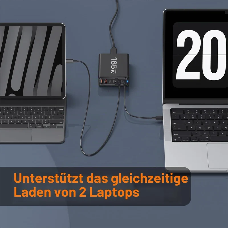 165W USB C Ladegerät GaN, Mehrfach USB Ladegerät【4USB-C + 2USB-A】 PD Ladegerät, 6-Port Ladestation K