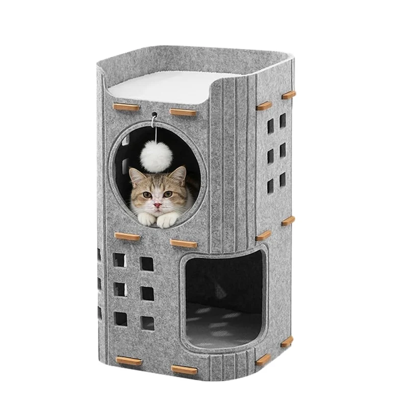 2-Stöckiges Katzenhöhle aus Filz – Katzenbett kratztonne für Katzen höhle, 60x37cm, Design mit Schut
