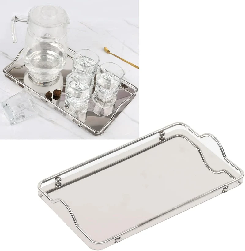 Serviertablett,Edelstahltablett,grosses rechteckiges Tablett,Elegantes rechteckiges Edelstahltablett