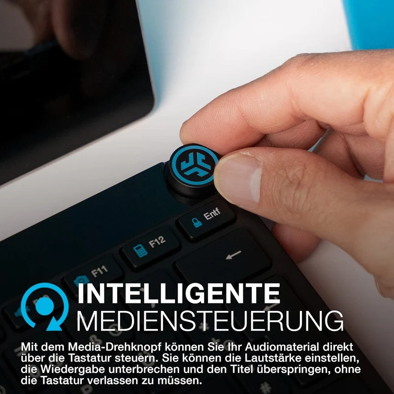 JLab GO Wireless Bluetooth-Tastatur, DE-Layout Mehrere Verbindungsoptionen, Multifunktionaler Medien