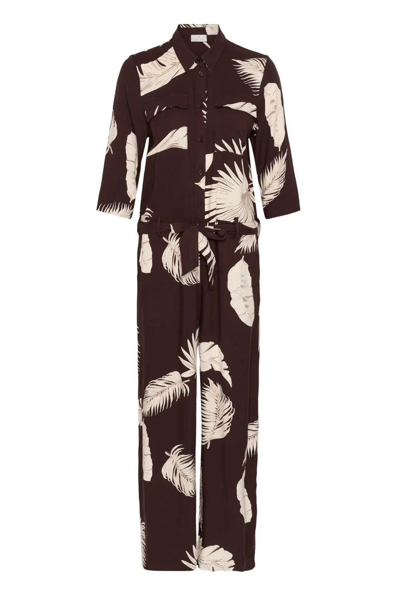 KAFFE Damen Overall KArutie Elastische Taille 3/4 Ärmel 38 Fudge Large Scale Leaf, 38 Fudge Large Sc