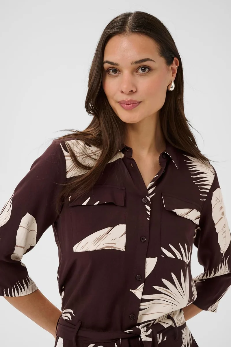KAFFE Damen Overall KArutie Elastische Taille 3/4 Ärmel 38 Fudge Large Scale Leaf, 38 Fudge Large Sc