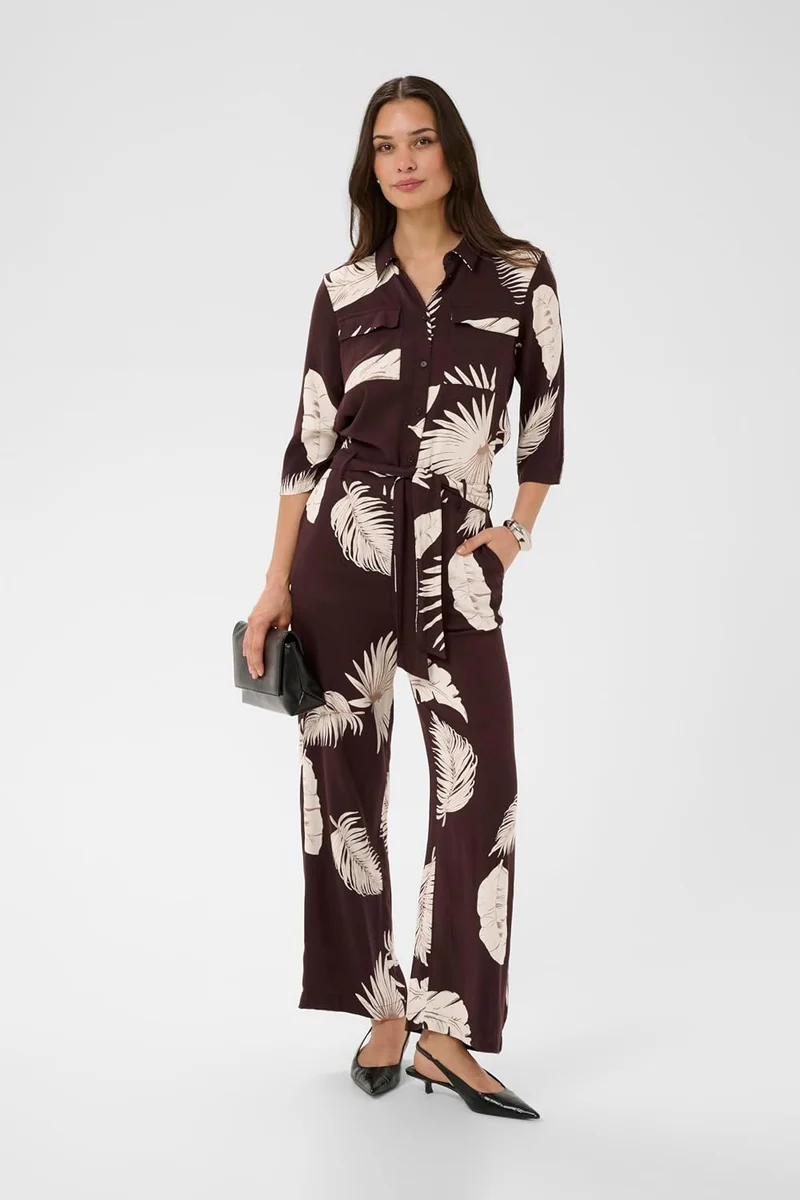 KAFFE Damen Overall KArutie Elastische Taille 3/4 Ärmel 38 Fudge Large Scale Leaf, 38 Fudge Large Sc