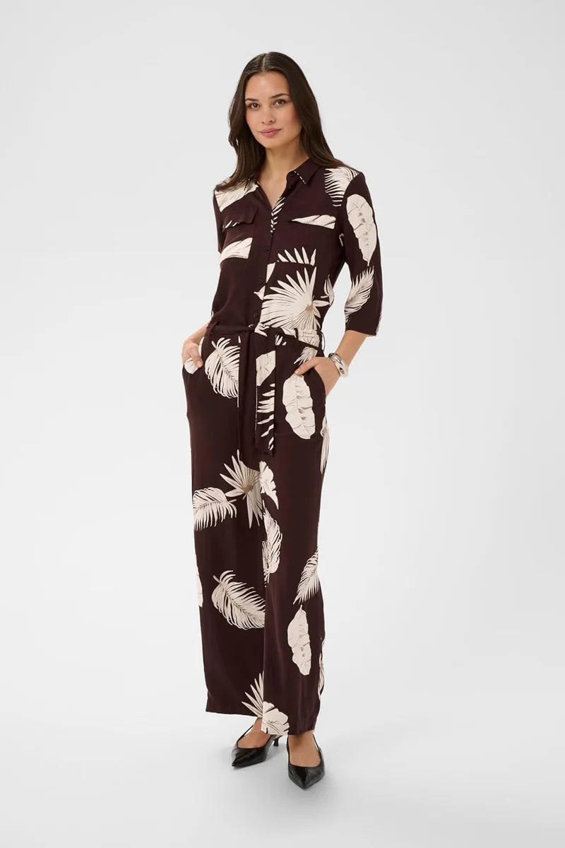 KAFFE Damen Overall KArutie Elastische Taille 3/4 Ärmel 38 Fudge Large Scale Leaf, 38 Fudge Large Sc