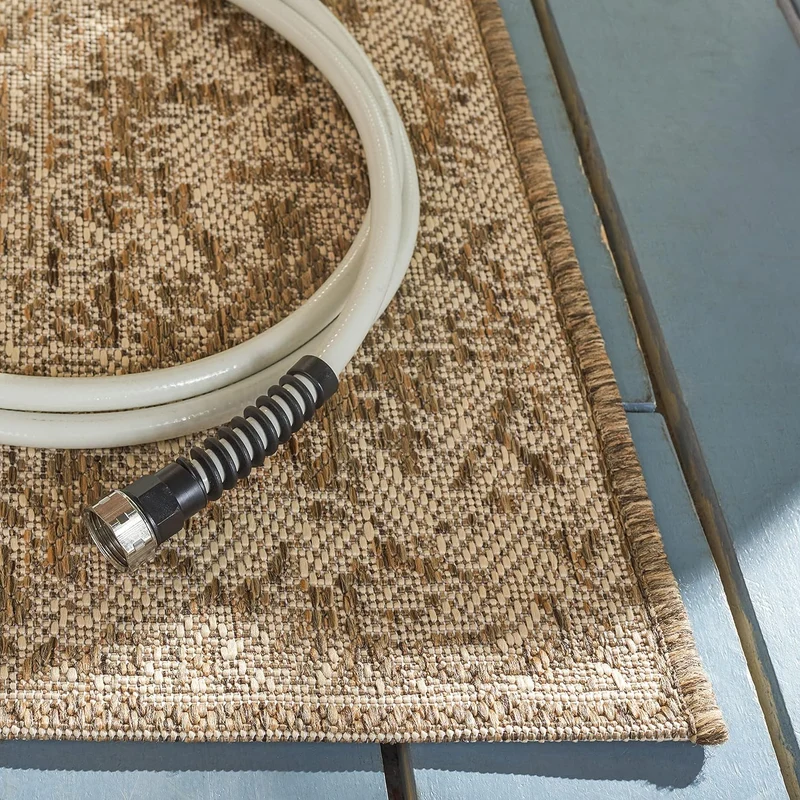 SAFAVIEH Medaillon Teppich für Drinnen & Draussen - Beachhouse Collection, Kurzer Flor, Creme und Be