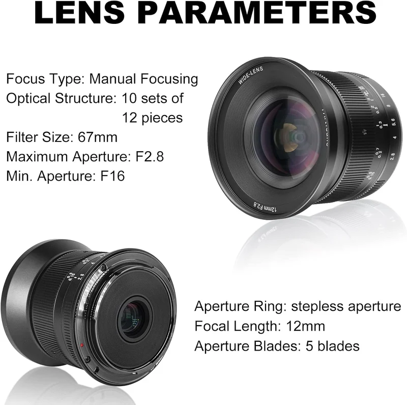 7artisans 12 mm F2.8 Mark Ⅱ Ultra-Weitwinkel APS-C Manueller Fokus Prime Objektiv kompatibel für Can