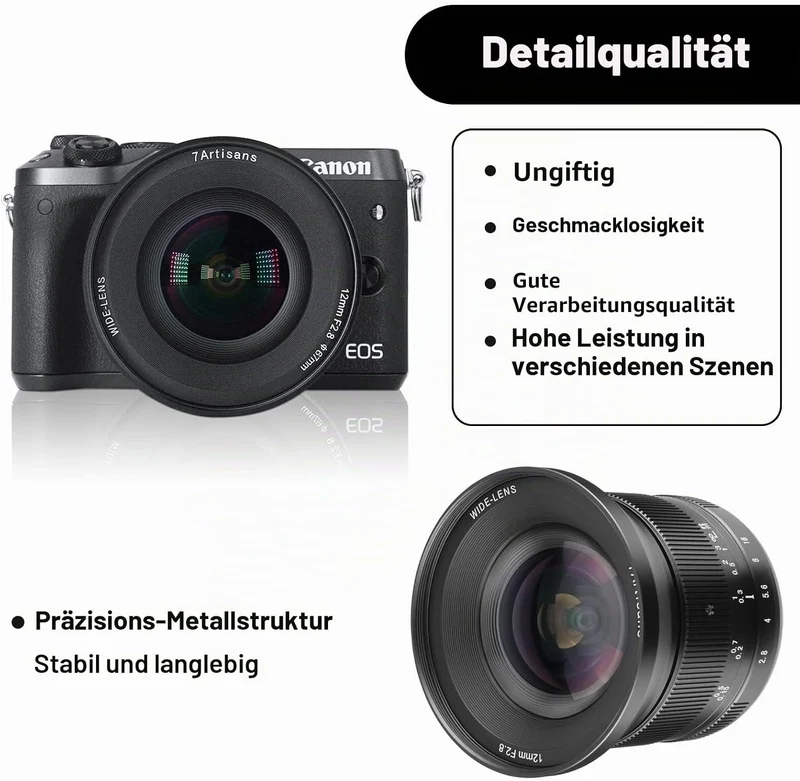 7artisans 12 mm F2.8 Mark Ⅱ Ultra-Weitwinkel APS-C Manueller Fokus Prime Objektiv kompatibel für Can