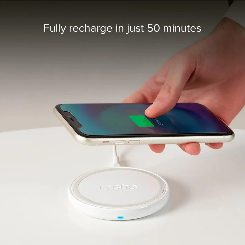 SBS Wireless Fast Charge Tischlader, 15 W für ultraschnelles Laden, Ladestation für Qi-Handys, Smart