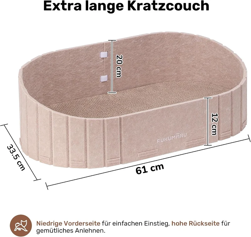 FUKUMARU Kratzbrett für Katzen, 61 cm Kratzpappe in Sofa-Form, Umkehrbares Katzenbett, Runde Kratzpa